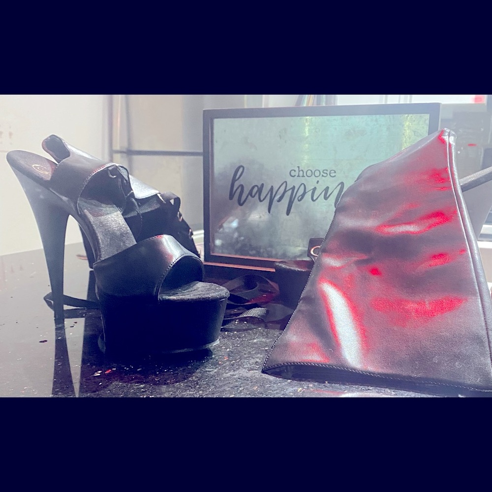 Black character heels strap up boots size 14